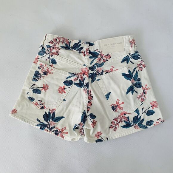 Lucky Brand Shorts Women 24 White Denim Floral Pink Jean Preppy Boho Festival - Picture 2 of 8